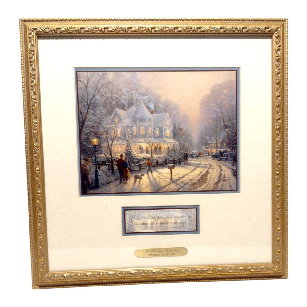 Thomas Kinkade A Holiday Gathering Print Ornate Gold Wood Framed 11.5x14.5" COA